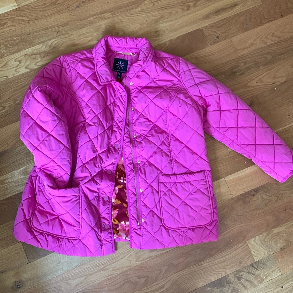 isaac mizrahi quilted pink puffer barn jacket coat zip snap 1X